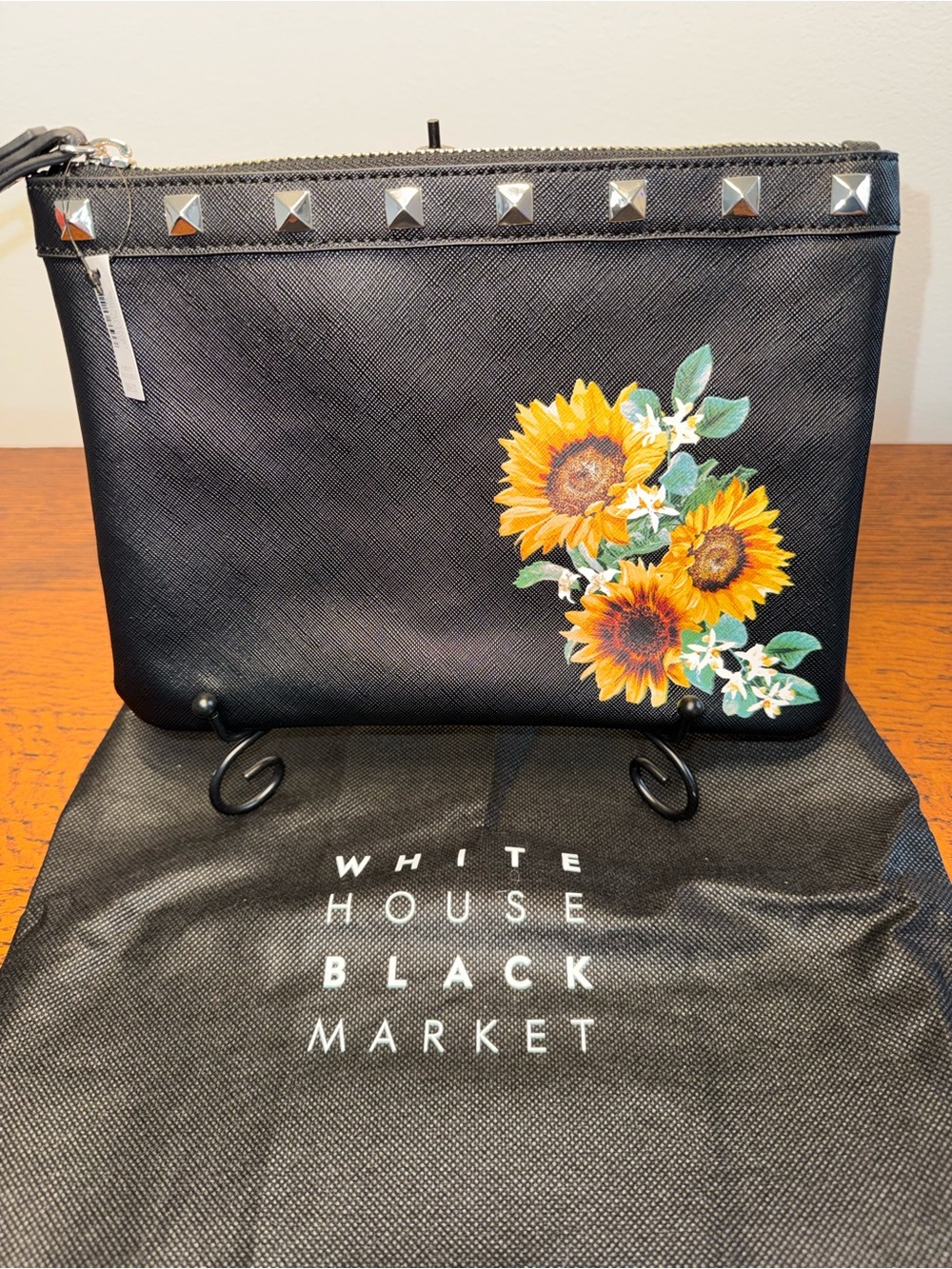 NWT White House Black Market Sunflower Studded Wristlet Clutch w/Dust Bag - Picture 6 of 7
